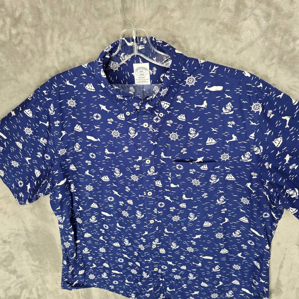 Brooks Brothers Regent Shirt Mens XXL Blue Nautical Whale Mermaid Anchor Cotton - Picture 6 of 13